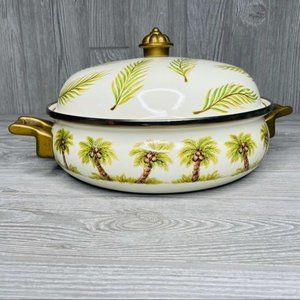 Palm grove enamel palm tree painted table tops unlimited pan , dish , bowl lid